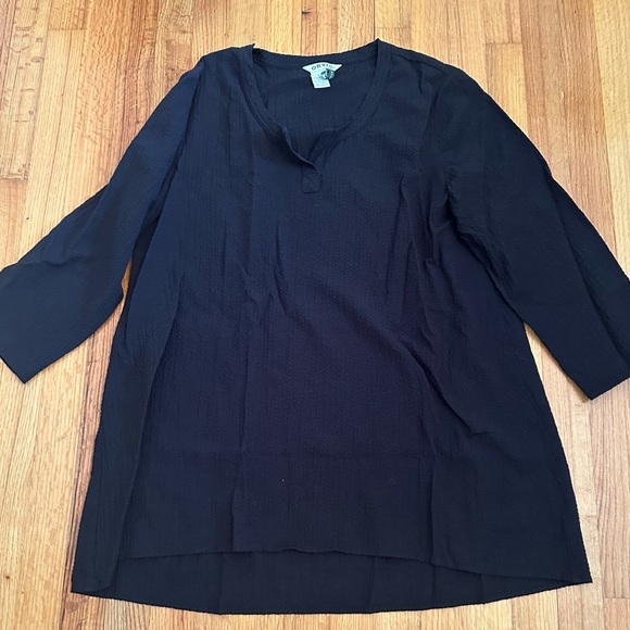 Orvis Ladies' ¾ Sleeve Split Neck Top, Large , Black( BoxT ) - Picture 2 of 10